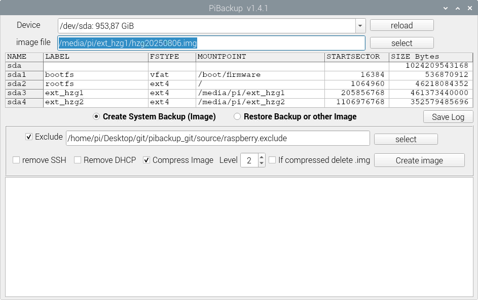 Screenshot of pibackup GUI – Live Backup and Restore Tool for Raspberry Pi and Linux